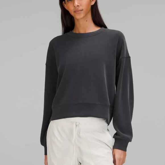 Lululemon Softstreme Perfectly Oversized Cropped Crew Black Size 4 - Picture 1 of 5